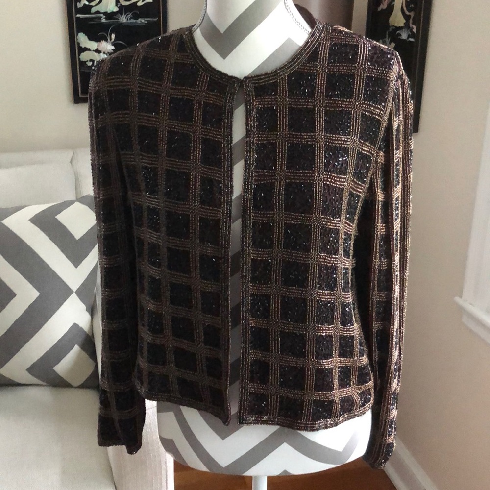 Papell Boutique Evening Silk Beaded Jacket